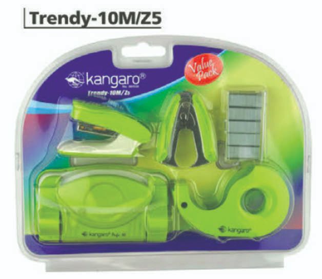 Kangaro Stationery Set with Stapler, stapler Pin, Punch, Pin Remover and Tape Dispenser Blister pack