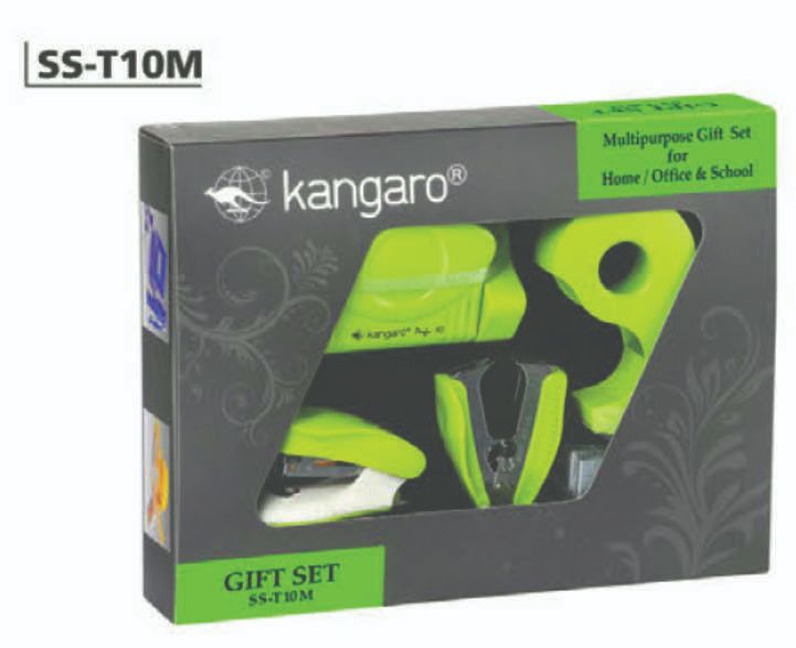 Kangaro Stationery Set with Stapler, stapler Pin, Punch, Pin Remover and Tape Dispenser Gift Pack