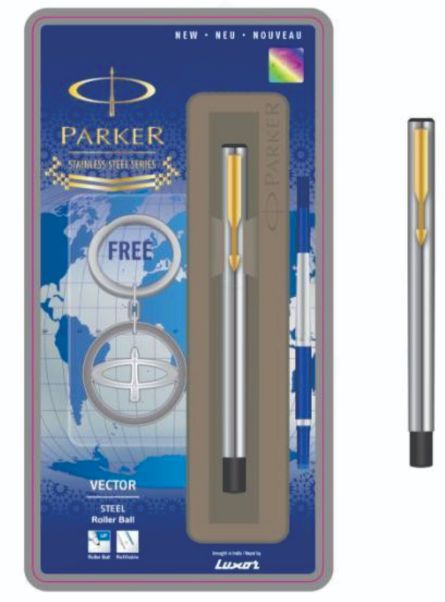 Parker Vector Stainless Steel Roller GT + Free Parker Logo Key Chain