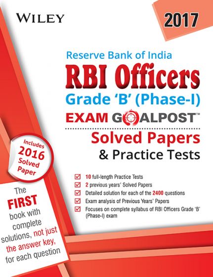 Wileys Reserve Bank of India Grade 'B' Phase I Exam Goalpost Solved Papers and Practice tests