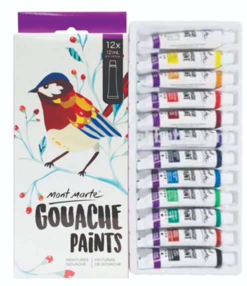 Mont Marte Gouache Paints set 12 shade Water Colour Tube