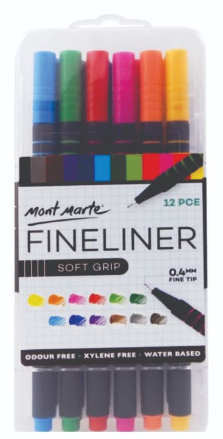 Mont Marte Graphic Fineliner 0.4mm Soft Grip 12 pc