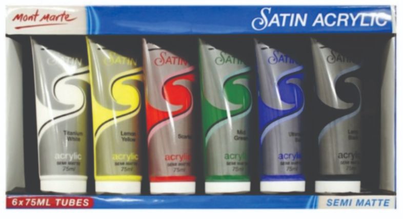 Mont Marte Satin Acrylic 75 ml 6 Tubes Semi Matte