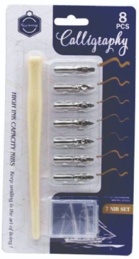 Wooden Calligraphy 8 pc set with 7 Nibs High Ink capacity Nibs