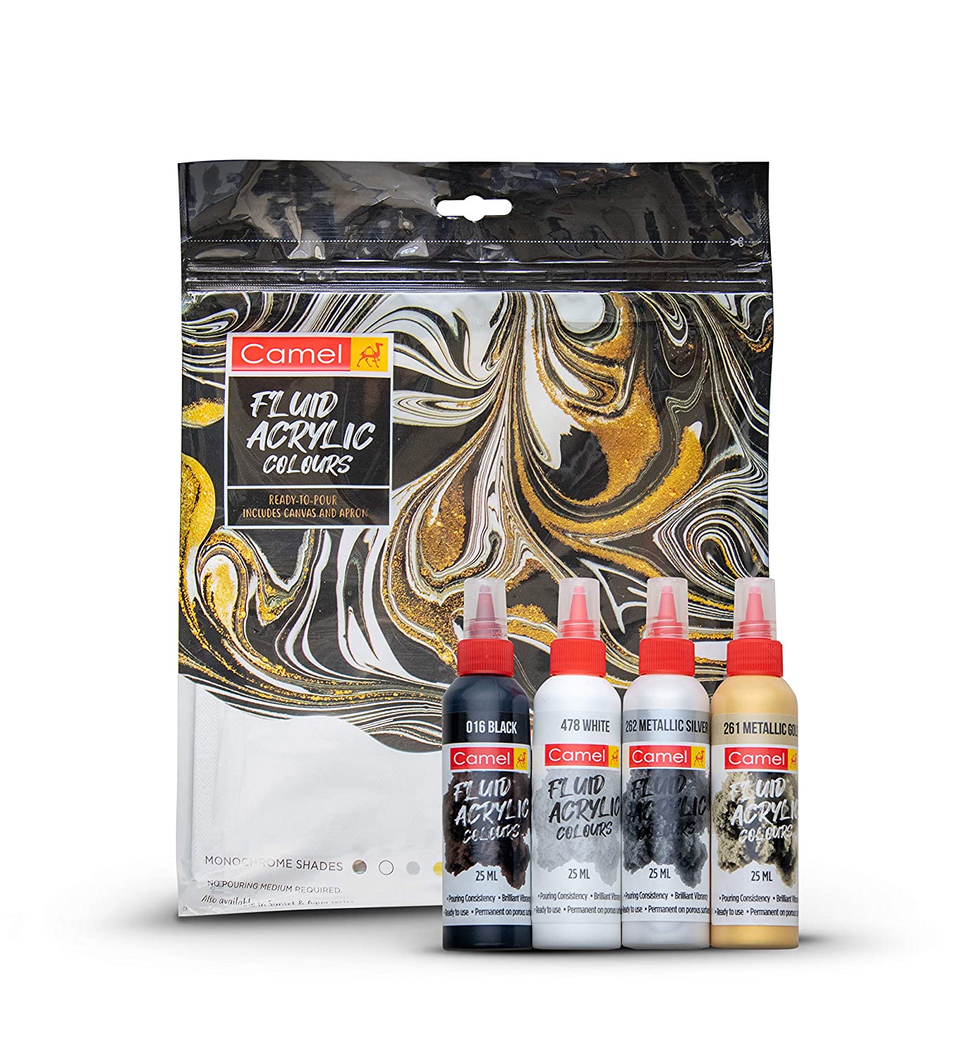 Camel 3212897 Fluid Acrylic Colours Kit Monochrome shades
